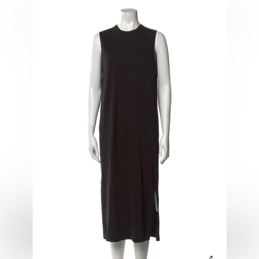 Vince Crewneck Shift Olumn Black Sleeveless Midi Pima Cotton Dress